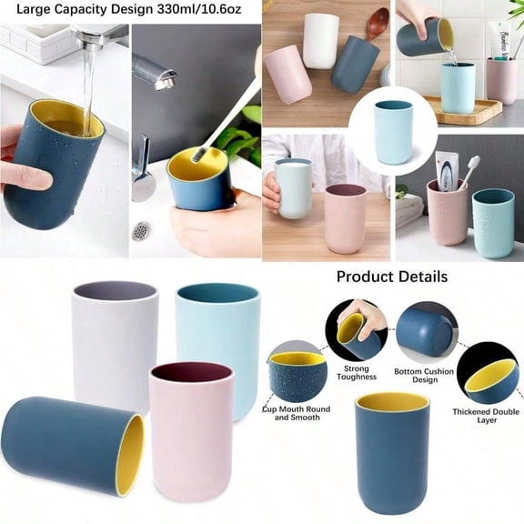 Bathroom Cups Unbreakable Reusable Drinking Cups Set of 4 Colors Plastic Toothbrush Holder Tumbler 330ml Dishwasher Safe