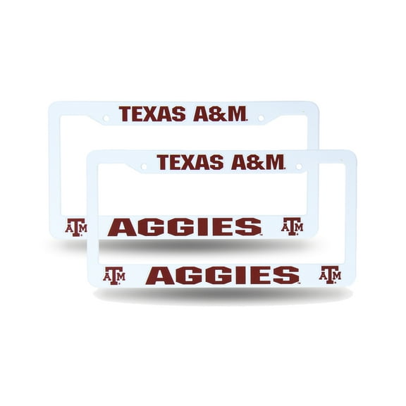 Texas-A&M-Aggie's Raised Letter - Set of 2 - White Plastic License Plate Frame
