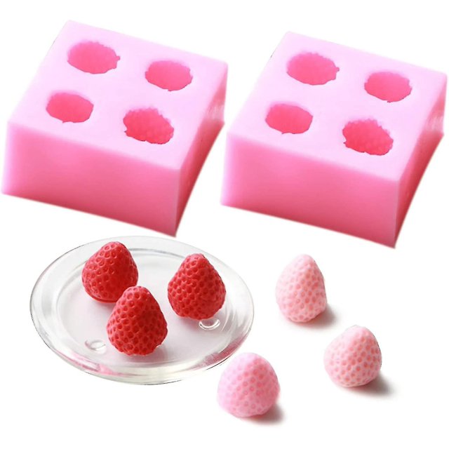 Molde de silicona de fresa 3d de 2 piezas, materiales de silicona de seguridad de calidad alimentaria
