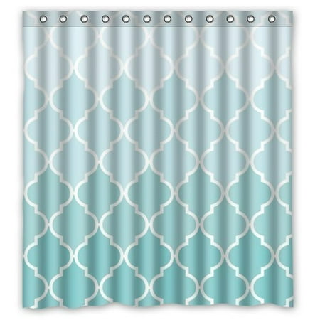 Teal Green Decor GreenDecor Diy Cute Teal Fade Moroccan Tile Quatrefoil Waterproof Shower Curtain Set with Hooks Bathroom Accessories Size 60x72 inches ()