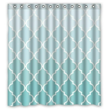 GreenDecor Diy Cute Teal Fade Moroccan Tile Quatrefoil Waterproof Shower Curtain Set with Hooks Bathroom Accessories Size 60x72