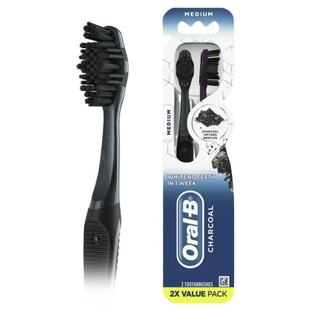 Oral-B Charcoal Manual Toothbrush, Medium, 2 Count, for Adults & Children 3 