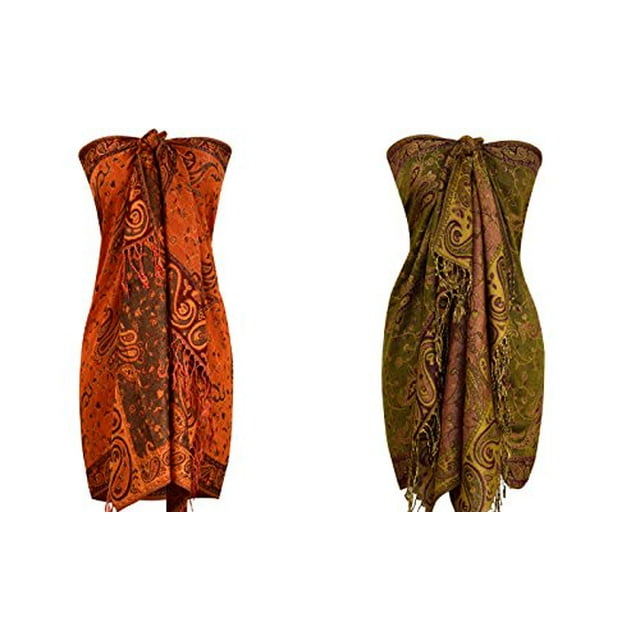 Peach Couture Élégant Pashmina Réversible Enveloppement de Châle (Abricot/chasseur Vert 2 Pack)