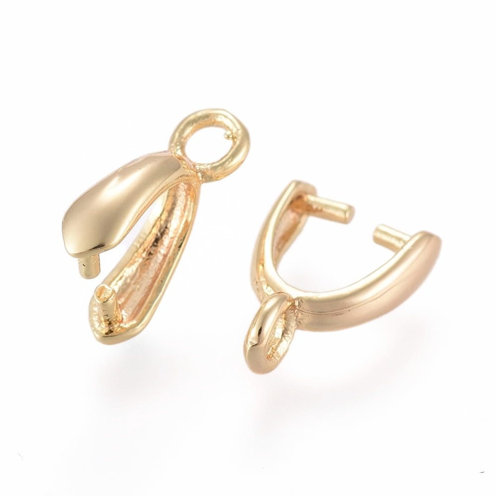 100pc Brass Pinch Bails Nickel Free Real 18K Gold Plated 11x8x3mm Hole: 2mm Pin: 1mm Inner Measure: 5x5mm