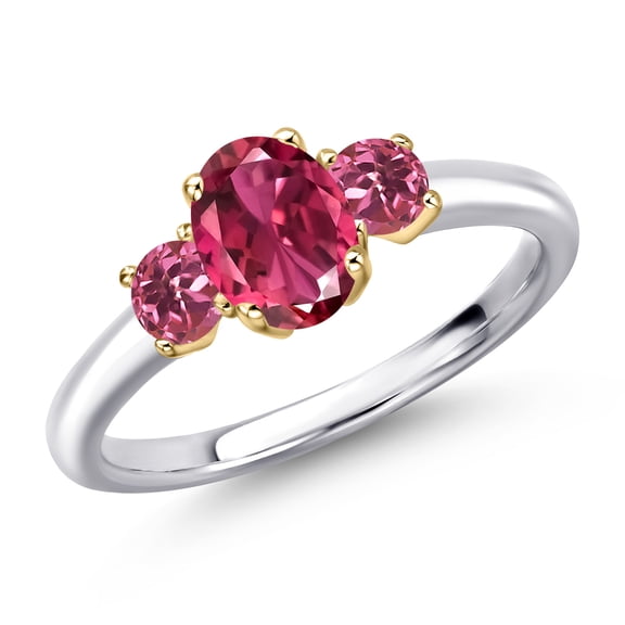 Gem Stone King 10K Two Tone Gold Pink Tourmaline Engagement Ring for Women | 1.15 Cttw | Oval 7X5MM | Gemstone October Birthstone | Size 8