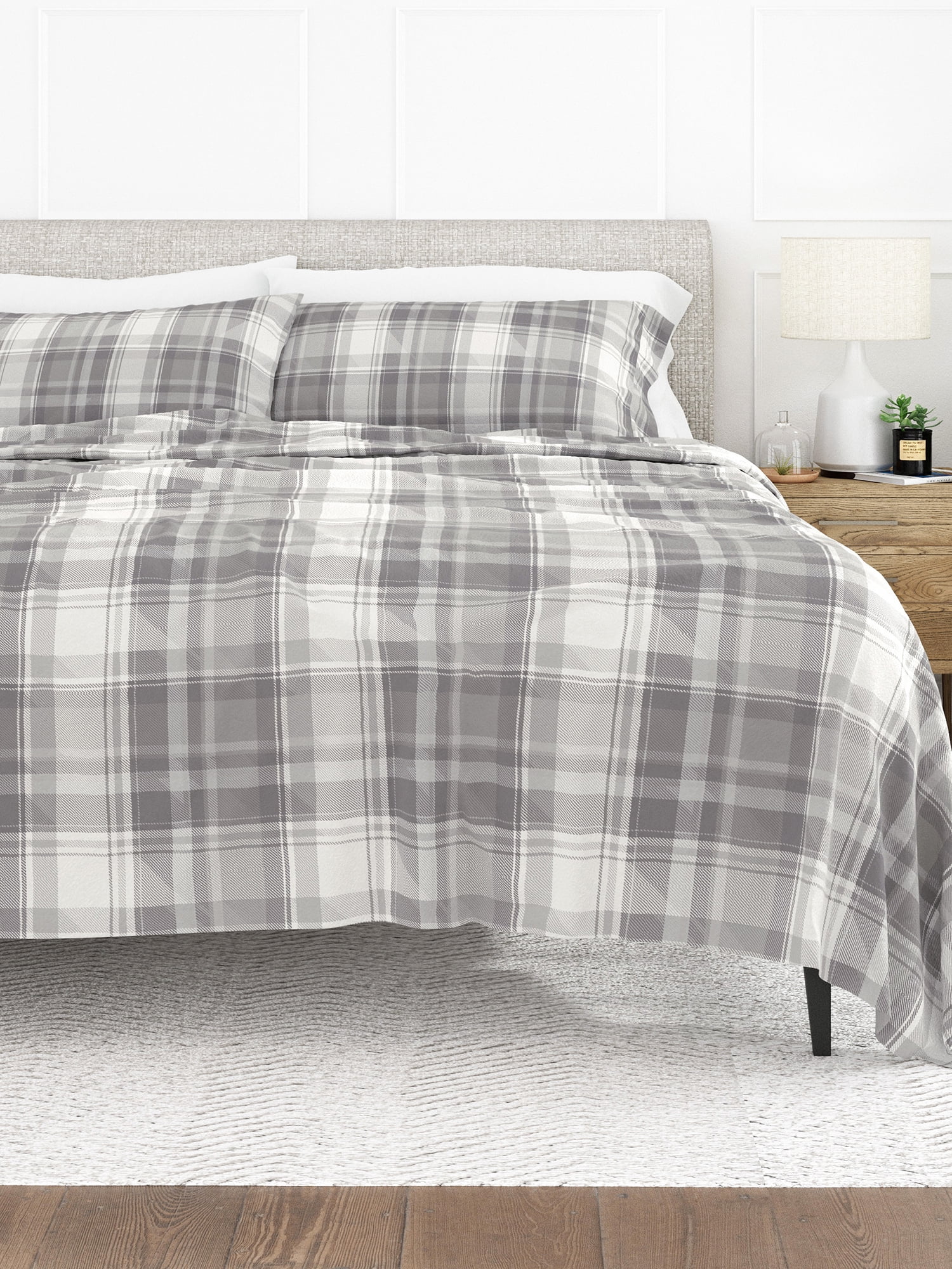 Comfort Canopy 100 Soft Cotton Flannel 4PC Light Gray Bed Sheet Set Solid, Floral, and