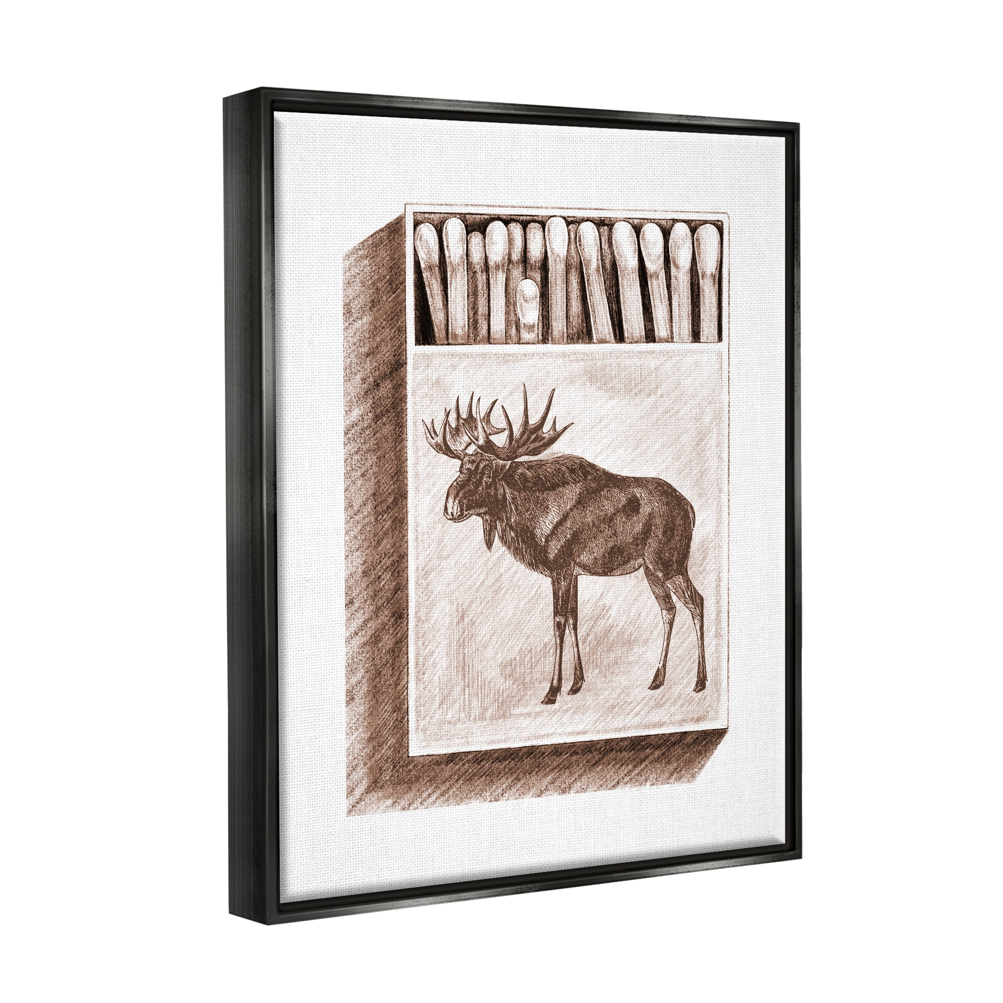 Stupell Industries Wild Moose Matchbook Sketch Animals & Insects Painting Black Floater Framed Art Print Wall Art