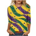thumbnail image 2 of Visit the JURANMO Store Women's Holiday Shirts Color Block Striped Print Mardi Gras T Shirt Novelty Graphic Parade Tunic Tops Purple XXL, 2 of 5