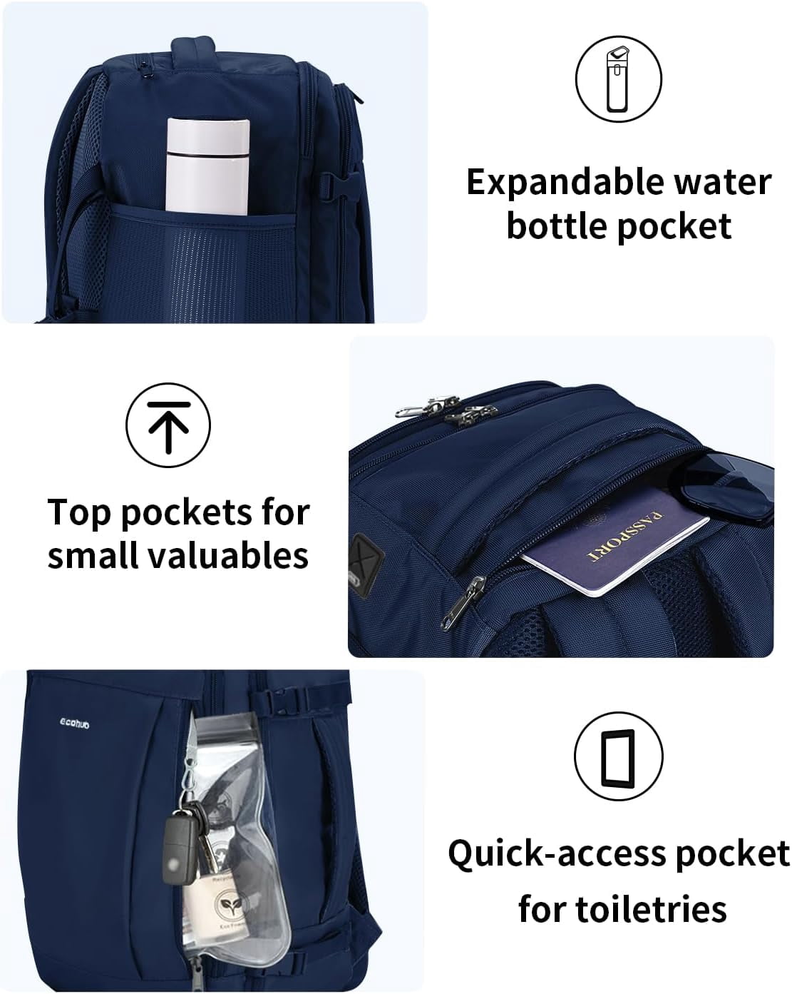 Travel Personal Item Backpack with Multiple Compartments Airline Approved Luggage Bag 25L Lightweight College Business Weekender Bag for Men & Women