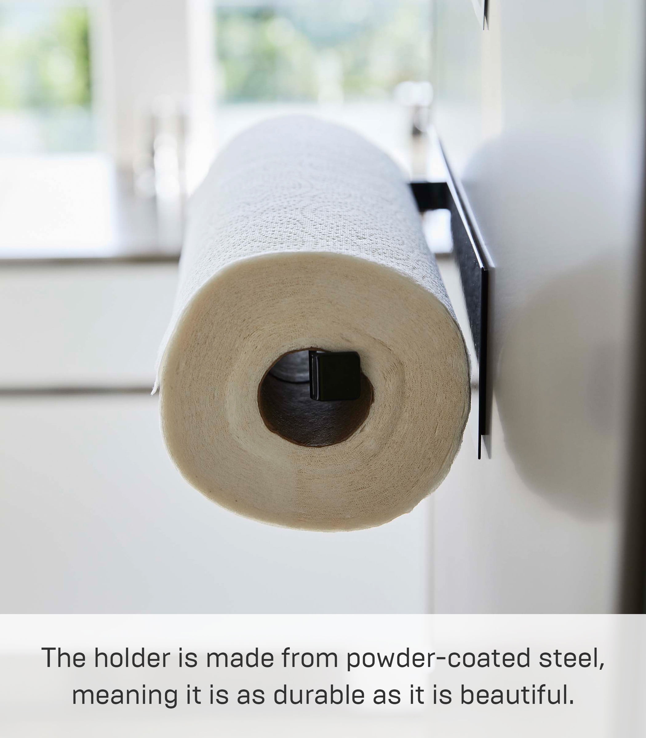 Yamazaki Home  Magnetic Paper Towel Holder, Steel, Holds 2.2 lbs - L 2.95 x W 3.15 x H  11.42 inches Black
