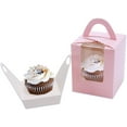 thumbnail image 2 of Caja para magdalenas, 30 piezas de color rosa, contenedor individual para cajas de magdalenas, caja de regalo de papel portátil para muffins con asa de ventana para bodas, fiestas de cumpleaños, caja de refrigerios rosa ER, 2 of 5