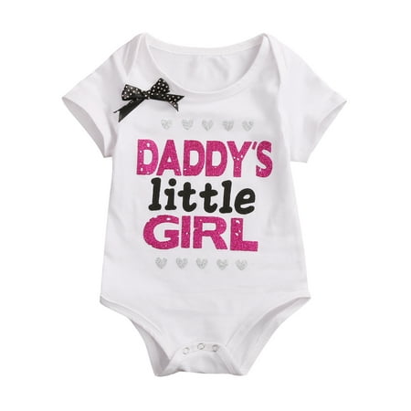 

Kuriozud Newborn Baby Girls Romper Letter Print Short Sleeve Bow Short Sunsuit