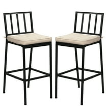 Ktaxon 2Pcs Outdoor Bar Stools, Weather Resistant Outdoor Bar Seating with Detachable Cushion, Heavy-Duty Metal Frame Bar Set of 2 for Garden Porch Pool