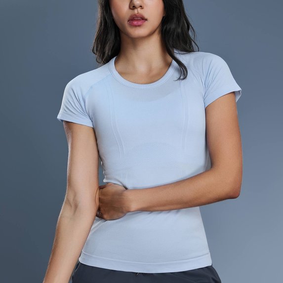 Paiwinds Women's Short Sleeve Round Neck Sports T-Shirt Slim Fit Breathable Yoga Top Soft Nylon Spandex