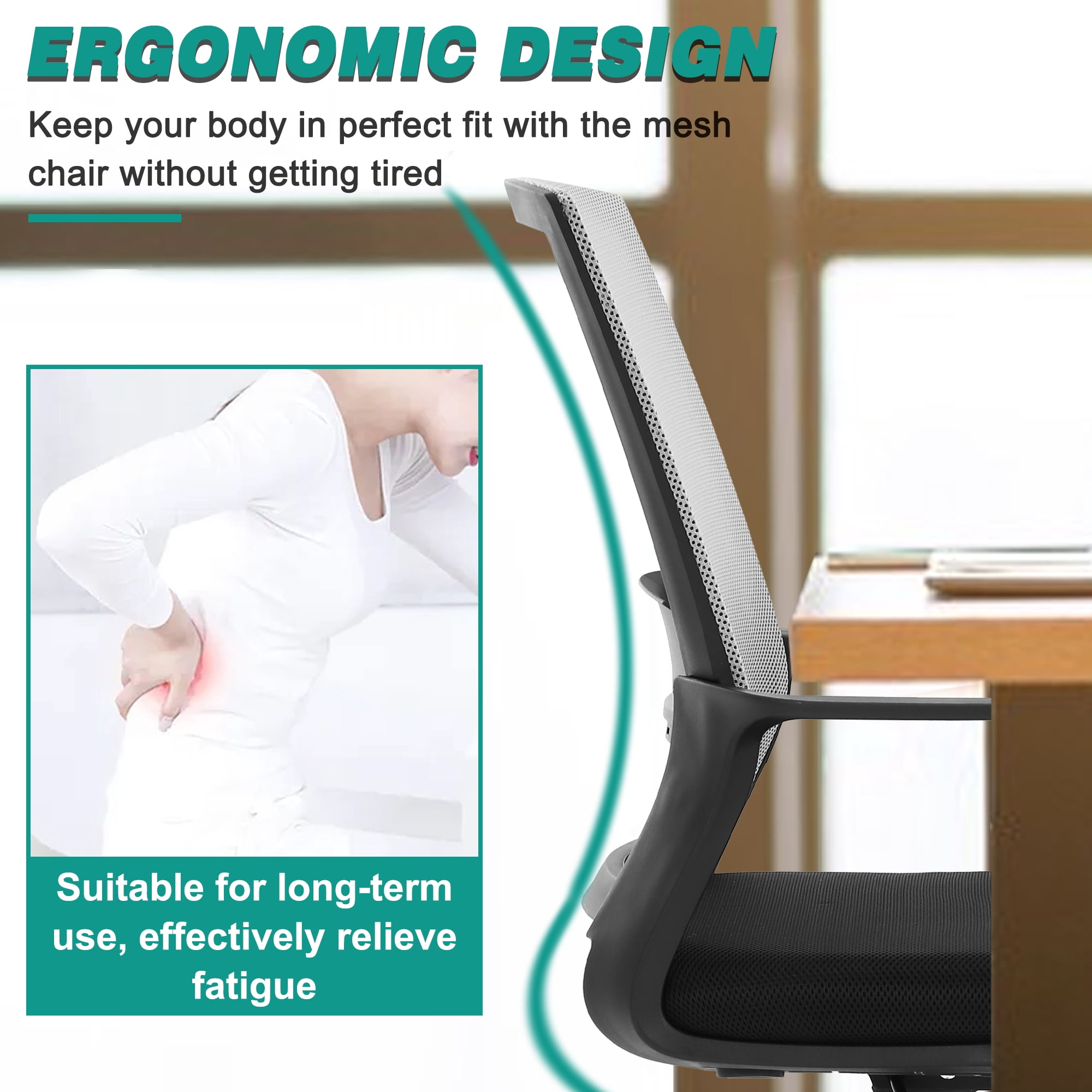 BestOffice Mesh Lumbar Support Indoor Swivel Ergonomic Office Chair, Gray