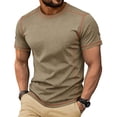 thumbnail image 2 of hlysgo Mens Athletic Shirts Vacation Collarless Shirts Summer Beach Slim Fit Classic Cotton Pullover Tops Khaki,S, 2 of 6