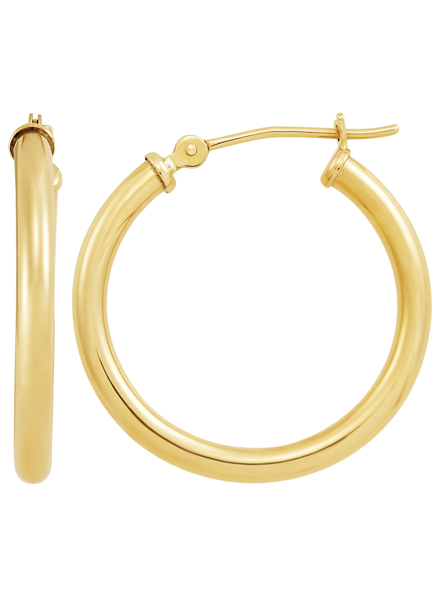10K Diamond Cut 3x20mm Hollow Tube Hoop Earrings 10 kt Yellow Gold 