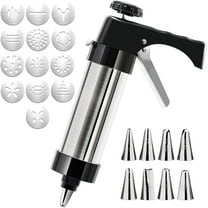 Cookie Press Stainless Steel Kit with 13 Discs & 8 Icing Tips, Durable Cookie Press for Baking, Easy Cookies for Christmas, Family Baking (Black)