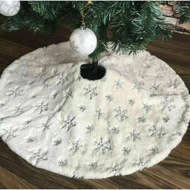 Falda de árbol de Navidad con lentejuelas y copos de nieve para decoración navideña Falda de árbol de Navidad Alfombrillas navideñas para el suelo Decoraciones