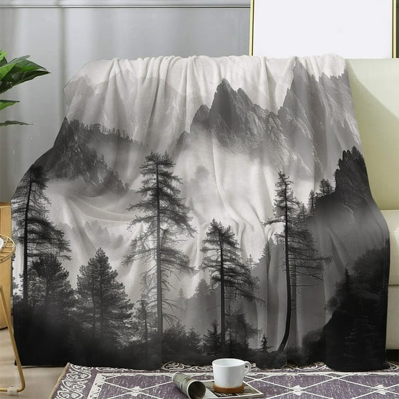 Cozy Flannel Throw Blanket with Scenic Mountain Print - Soft, Warm & Versatile for Couch, Bed, Car, Office, Camping & Travel - Perfect All-Season Gift