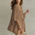 thumbnail image 6 of Ailaofu Women's Three Piece Solid Color Suit, Loose Cardigan V Neck Sleeveless Vest Drawstring Shorts Casual Set, Fashion Beach Suit, 6 of 8