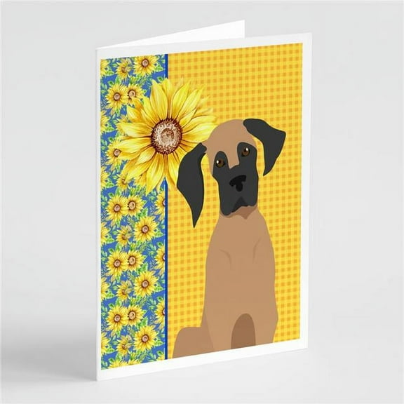 Summer Sunflowers Fawn Great Dane Greeting Cards and Envelopes Pack of 8 7 in x 5 in