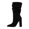 thumbnail image 3 of Slouchy Mid Calf Boots for Women Fashion Suede Pointed Toe Chunky High Heeled Dress Boots with Side Zipper, 3 of 5