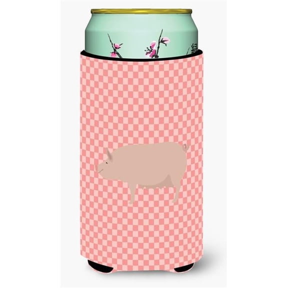 Carolines Treasures BB7938TBC English Large White Pig Pink Check Tall Boy Beverage Insulator Hugger