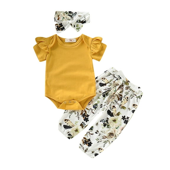 Baby Clothes Newborn Girls Tops Bodysuit Floral Pants Outfits Clothes Set 3PCS