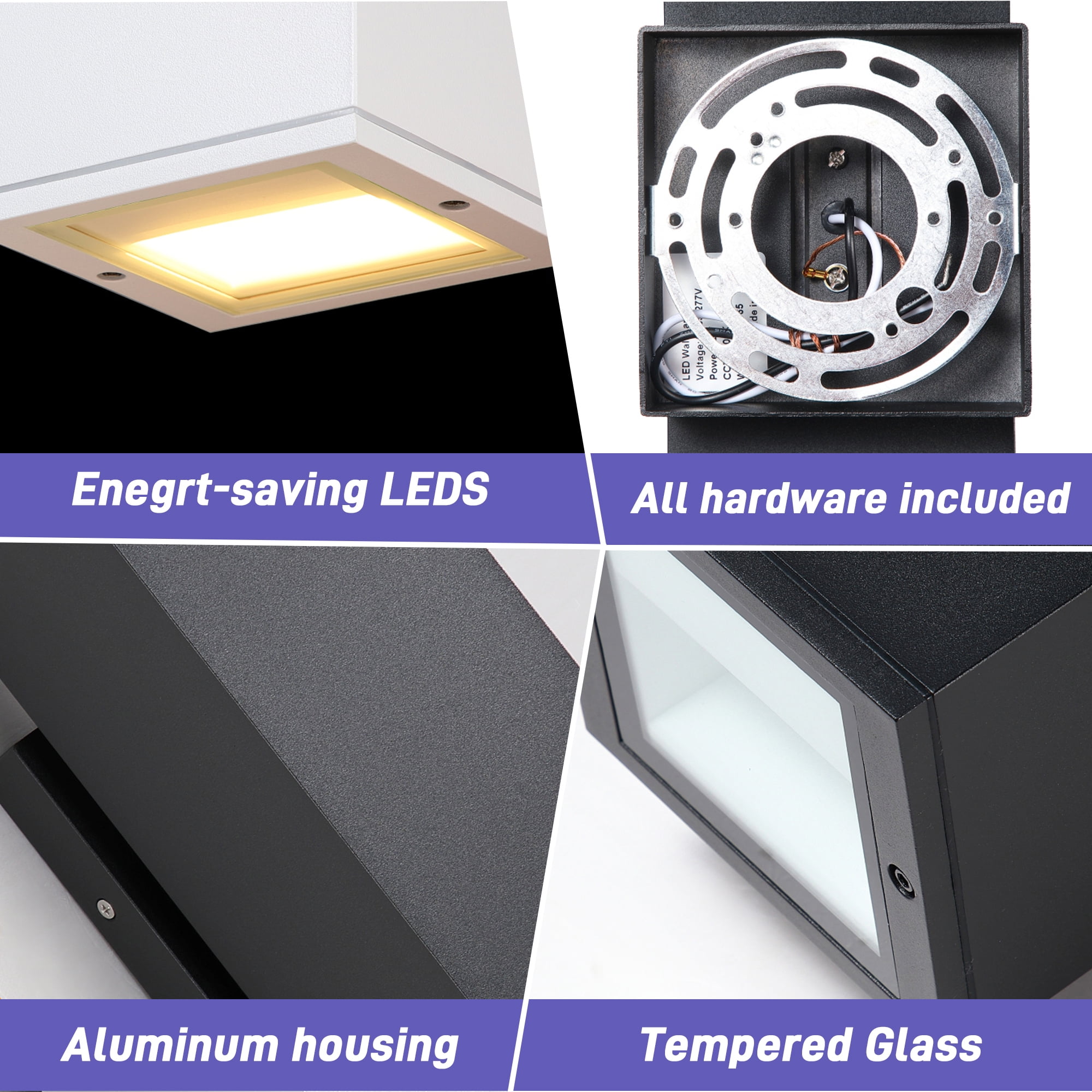 GCGAFUL Indoor/Outdoor Wall Light, 11 in. 2-Light Dimmable Rectangular Black Up/Down LED Outdoor Wall Lantern Sconce