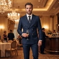 thumbnail image 4 of Cloudstyle Men's Slim Fit Double-Breasted Suit Set - 5-Pocket Jacket + 4-Pocket Trousers for Business Casual | Colorfast Office Wear, 4 of 15
