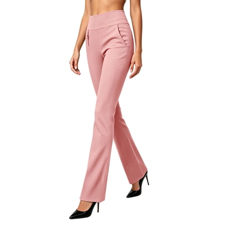 ZHYou No Boundarie Womens Straight Leg Dress Pants Slim Fit Pull On Bootcut Work Business Trousers with Pockets & Keychain Pink Size XL