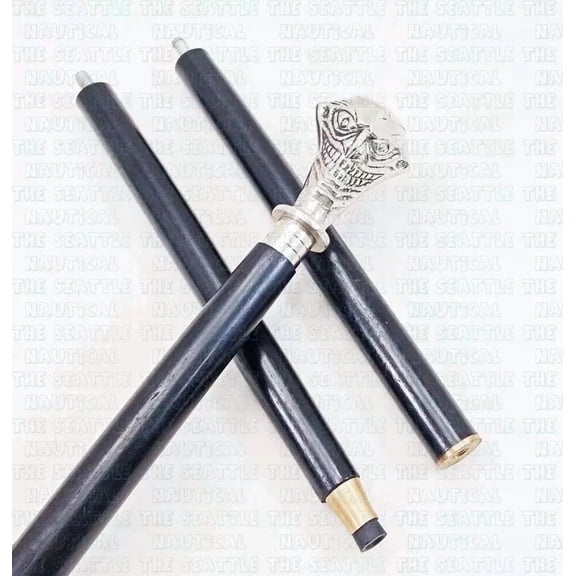 Handmade wooden nautical brass and wooden walking stick Wooden Antique Joker Handle Walking Cane, Joker, Black