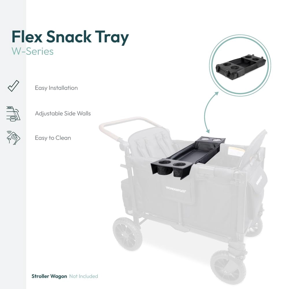 WONDERFOLD Flex Snack Tray for W4 Stroller Wagon with Convertible Cup Holders & Adjustable Sidewalls to Maximize Space, Easy to Install, Easy to Clean