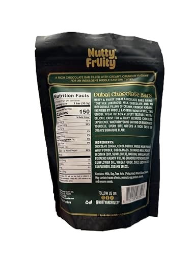 Nutty Fruity Dubai Chocolate Bars - Milk Chocolate Filled with Pistachios and Crunchy Kadayif - 6.35 Oz/180g