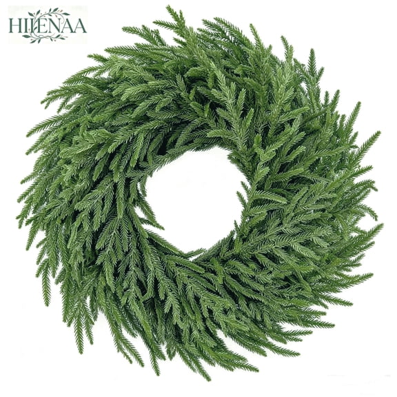 24" Norfolk Pine Wreath for Front Door, Real Touch Norfolk Pine Wreath Artificial Green Wreath Christmas Holiday Decoration for Home Decor