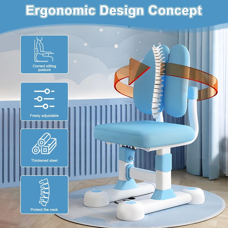 YNCE Kids Height Adjustable 2-in-1 Desk and Chair Set w/ Posture Support Ergonomic Chairs Book Rest Footrest, Study Table for Children Grows 3-8 Year
