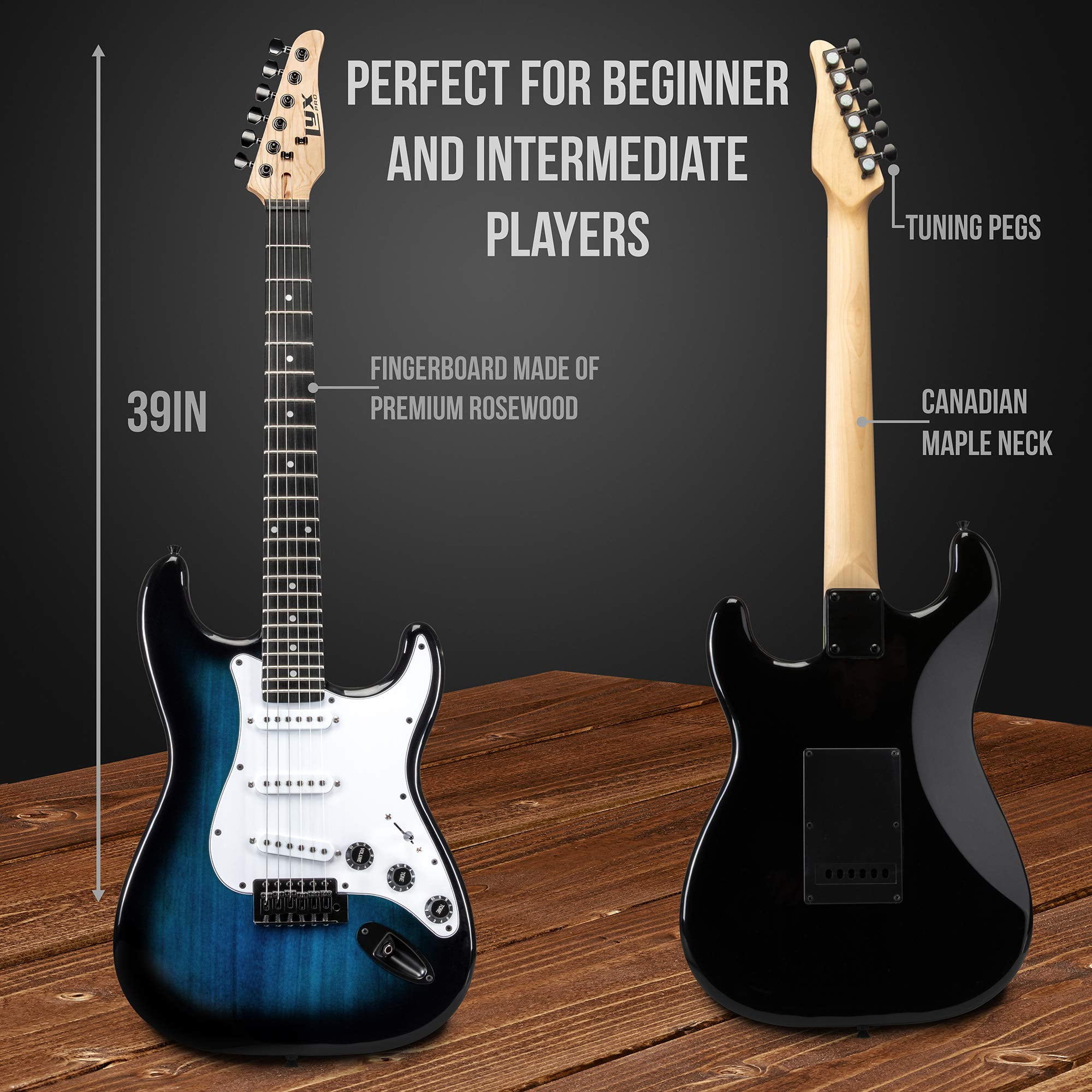 LyxPro Electric Guitar 39 Inch Beginner Kit with Amp and Accessories