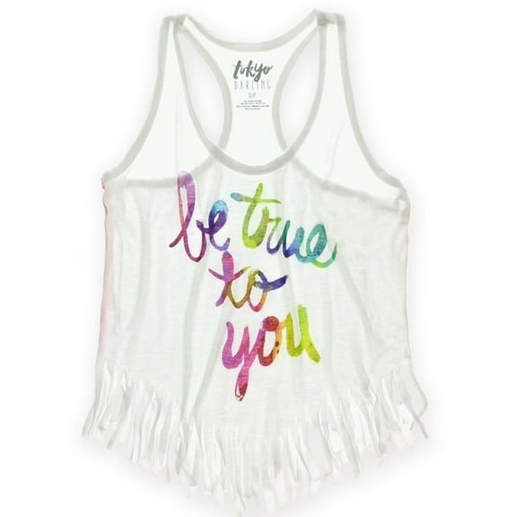 Aeropostale Womens Be Tru Fringed Tank Top, White, Juniors, Medium