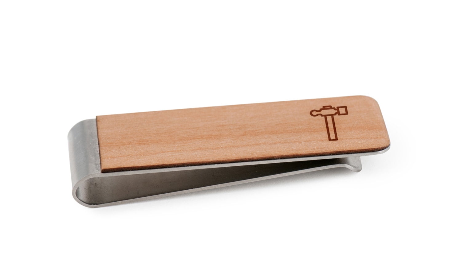 Wooden Accessories Company Wooden Tie Clips with Laser Engraved Sagitta Design Cherry Wood Tie Bar Engraved in The USA 