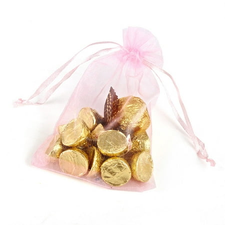 Organza Wedding Party Favor Bags 4x6 Inches Decoration Gift Candy Sheer Pouches - Pink - Pack of 50