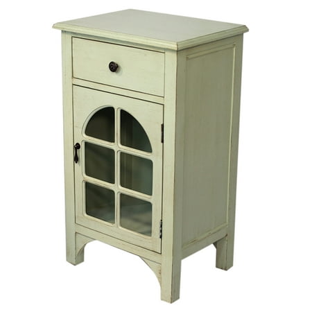 30' Light Sage Wood Clear Glass Accent Cabinet with a Drawer and Front Arch