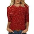 thumbnail image 2 of Cavosen Blouses for Women Plus Size 3/4 Sleeve T Shirts Solid Shirts Sparkly Glittery Sequin Tops Casual Loose Crew Neck Pullover Blouses Tees Workout Tops Everyday Clothes Red 5XL, 2 of 3
