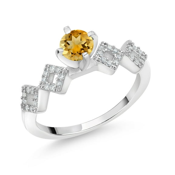 Gem Stone King 1.11 Ct Round Yellow Citrine 925 Sterling Silver Ring (Size 6)