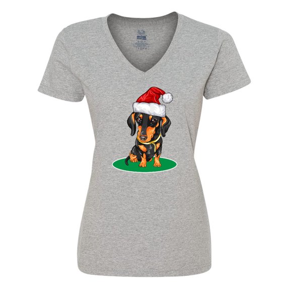Inktastic Christmas Dachshund Dog Santa Women's V-Neck T-Shirt