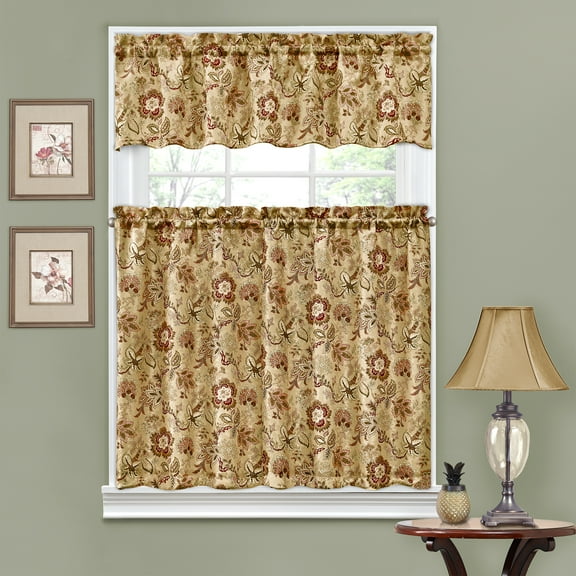 Waverly Navarra Antique Curtain Collection – Tier & Valance Set - 100% Polyester Jacquard - 52" X 36"