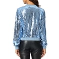 thumbnail image 3 of CHAQUETA DE LENTEJUELAS PARA MUJER INSPIRE CHIC CIERRE CON CREMALLERA BOLSILLOS OCULTOS CHAQUETA BOMBER L GRIS CLARO AZUL, 3 of 6
