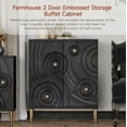 thumbnail image 4 of Farmhouse 2 Door Embossed Storage Cabinet with Ring Motif, Distressed Boho Storage Cabinet for Bedroom, Living Room, French Country, Black & Gold, 4 of 8