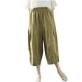 thumbnail image 2 of Summer Savings Clearance Capri Pants, Ladies' Fashionable Solid Color Loose Elastic Waisted Lantern Pants Cotton And Linen Women's Pants Cropped Pants(Coffee,XXXL), 2 of 3