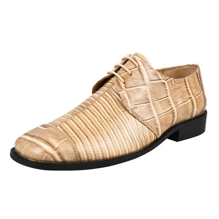 

LIBERTYZENO Mens Genuine Leather Male Oxford Style Lace Up Dress Shoes Beige